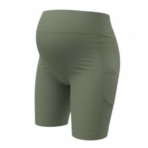 Time & Tru Maternity Bike Shorts, Size Large, Olive Green, Pockets, GUC